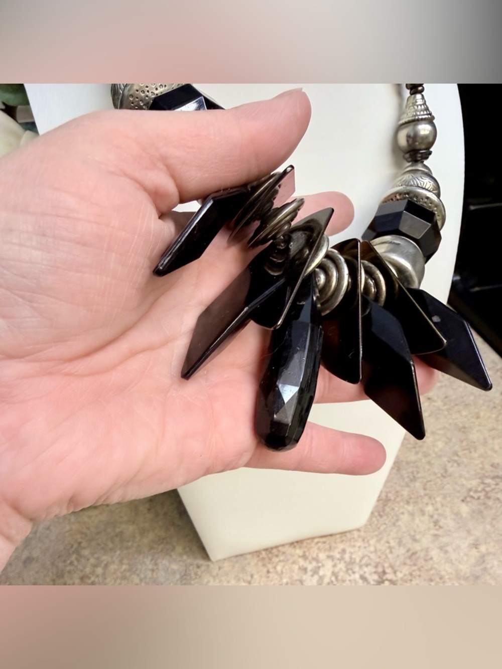 Chunky black and silver statement necklace - Picture 2 of 3